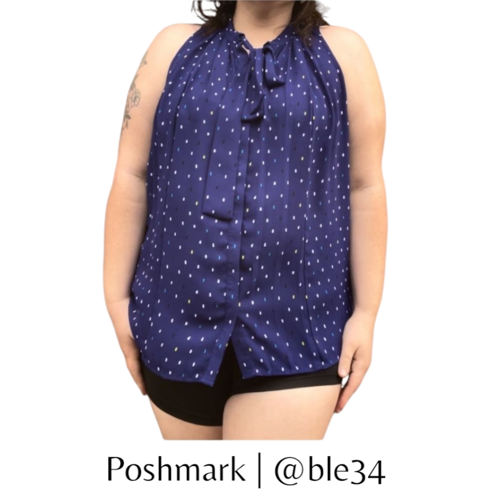 *SALE* Worthington Sleeveless Navy Blue Blouse with Tie XL